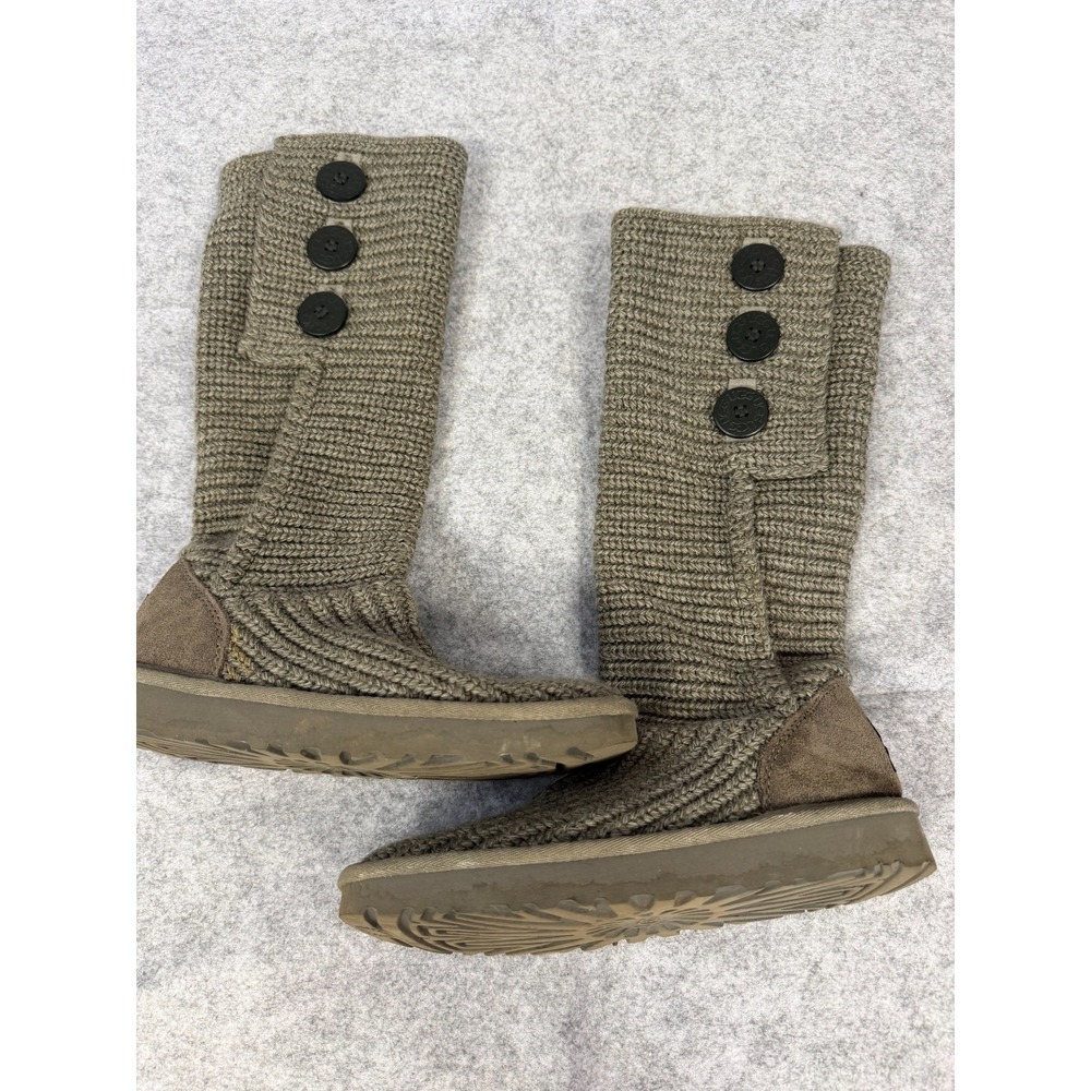UGG Australia 1016555 Grey Classic Cardy Sweater Knit Triple Button Boots Size 6